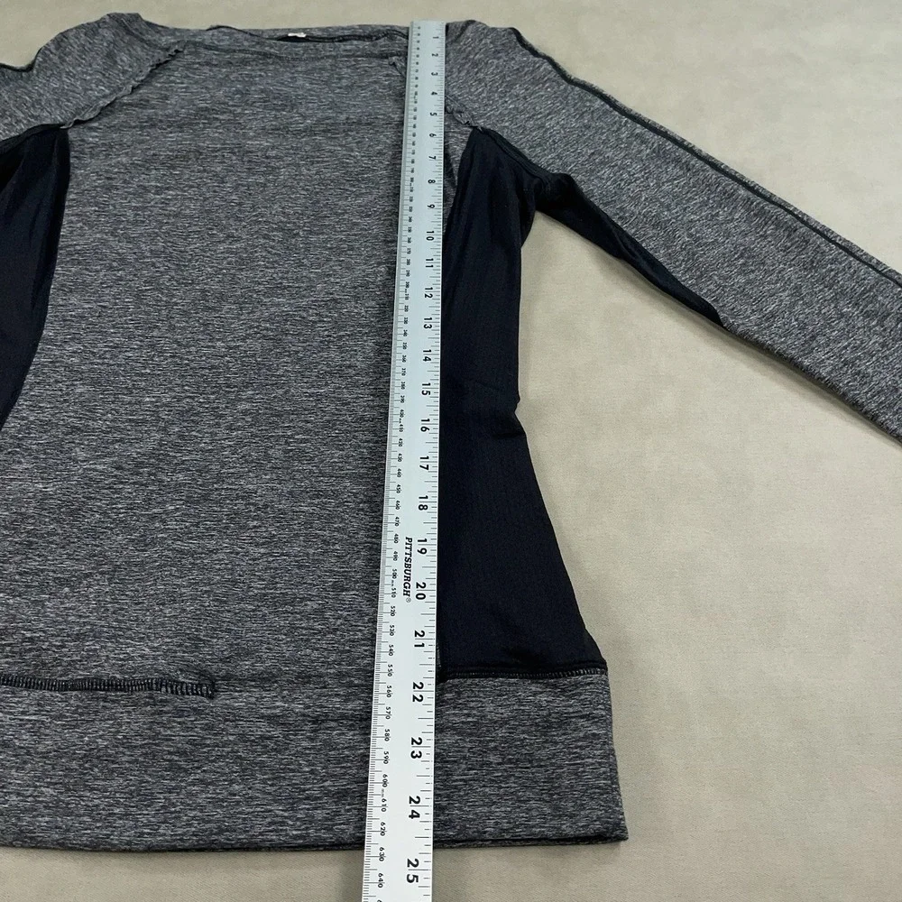 Lululemon Gray Black Full Tilt Long Sleeve Pullover Ruffle Trim T-shirt Sz 6